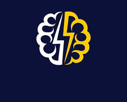 Imagen de logotipo minimalista con un cerebro abstracto y un rayo.