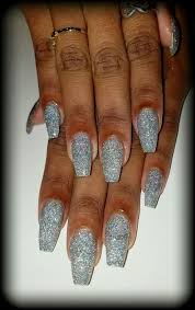 Black And Gold Glitter Coffin Nails Silver Glitter Coffin Nails Silver Glitter Nails Silver Sparkly Nails Prom Nails Silver