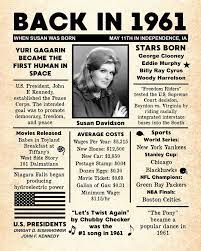 Personalized 60th Birthday Newspaper Poster 1961 Facts Digital Or Printed In 2021 Newspaper Facts Personalized Prints
