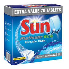 This covers their dishwasher detergent, rinse aid, and dishwasher cleaner products. Diversey Sun Platinum Eco Dishwasher Tablets Box 70 Winc