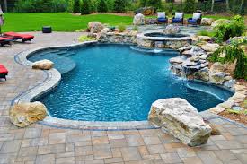 Oversized And Raised Custom Spa Large Natural Boulder Waterfall With Dedicate Pump Pe Gunite Swimming Pool Swimming Pool Galleries Swimming Pools Inground