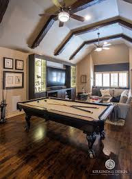This Entertainment Space Has Something For Everyone With A Pool Table Positioned Between The Ba Wall Decor Living Room Pool Table Room Media Room Paint Colors