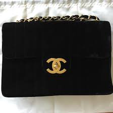 Authentic Black And White Chanel Bag Authentic Chanel Bag Black Velvet Jumbo Flap Shoulder Top Etsy Vintage Chanel Chanel Bag Black Authentic Chanel Bags