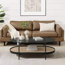 Oval Wood Modern Glass Top Coffee Table