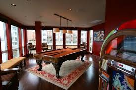 Awesome Use Of Color On The Wall Rug Pool Table Chairs Windows And Jukebox Are All Very Cool Pool Table Room Billiards Billiard Room