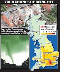 A photo of the unconfirmed tornado which left several properties and streets damaged. England Is Tornado Capital Of The World As There Are More Twisters Per Square Mile Daily Mail Online