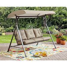 Mainstays Charleston Park 3 Person Porch Swing Brown Walmart Com Porch Swing Cushions Canopy Swing Porch Swing With Canopy