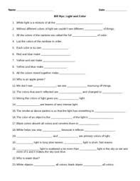 Video Worksheet For Bill Nye Light And Color Algebra Worksheets Worksheets Elementary Science
