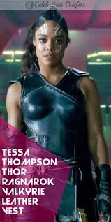 .because tessa thompson's hair was bleached and dyed in his film, disney had to buy an expensive wig for her scene reshoots in thor: Valkyrie Thor Ragnarok Tessa Thompson Leather Vest Stylish Leather Jacket Celebrities Leather Jacket Designer Leather Jackets