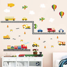 20% off all wall art! Decalmile Construction Transportation Wall Decals Car Truck Plane Boys Wall Stickers Kids Bedroom Baby Nursery Playroom Wall Decor Buy Online In Indonesia At Desertcart Id Productid 125644257