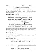 (a) a substitution mutation, occurs where one nucleotide base is replaced by another. Mutation Activity Worksheet Docx Name Block Date Gene Mutations Worksheet There Are Two Types Of Mutations Small Scale Gene Mutations And Large Scale Course Hero