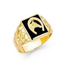 4.5 out of 5 stars. Horse Head Horseshoe Ring Solid 14k Yellow Gold Black Onyx Band Good Luck Fancy Ebay