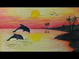 Sunset sky black and white sundown drawn sunrise good morning beautiful rising sun world history beach sunset palm tree scene. How To Draw Scenery Scenery Of Sunset Step By Step Very Easy Youtube Easy Scenery Drawing Drawing Scenery Landscape Drawings