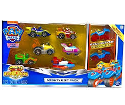 Paw Patrol Mighty Pups Super Paws Juego De 8 Figuras De Metal Rocky Marshall Chase Zuma Skye Rubble Y Mighty Paw Patrol Paw Car Set