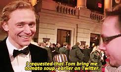 Thomas william hiddleston (born 9 february 1981) is an english actor. Don T Believe Us What Other Celebrity Would Bring Soup To A Red Carpet Journalist None Tom Hiddleston Disney Princes Toms