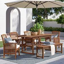 Otero eucalyptus wood outdoor dining table with 6 dining chairs, set of 7 by bolton furniture, inc. Wood Outdoor Furniture Joss Main
