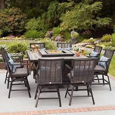 Paris 9 Piece High Dining Set With Fire Fire Pit Table Set Outdoor Dining Set Bar Height Patio Set