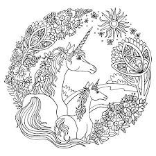 Download this premium vector about adult coloring book page with cartoon unicorn, and discover more than 12 million professional graphic resources on freepik. Vector Coloring Unicorn With Foal Trees And Flowers In Circle Royalty Free Cliparts Vectors And Stock Illustration Image 151503332