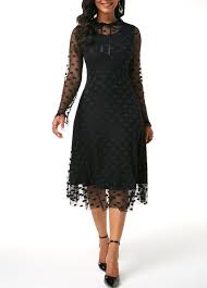 Long Sleeve Black Mesh Overlay Midi Dress Rosewe Com Usd 35 28 Black Long Sleeve Midi Dress Mesh Overlay Dress