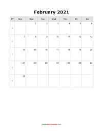 Download our free printable monthly calendar templates for february 2021 in word, excel and pdf formats. Download February 2021 Blank Calendar Vertical