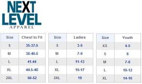 next level clothing size chart 2019