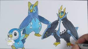 Drawing Pokemon: No. 393 Piplup, No. 394 Prinplup, No. 395 Empoleon -  Youtube