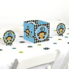 A monkey themed baby shower is the perfect theme for a baby boy, girl, or event twins! Blue Monkey Boy Baby Shower Or Birthday Party Centerpiece And Table Decoration Kit Bigdotofhappiness Com
