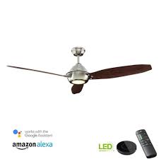 Home Decorators Collection Aero Breeze 60 In Led Brushed Nickel Ceiling Fan With Light Kit Works With Google Assistant And Alexa Brushed Nickel Ceiling Fan Ceiling Fan Ceiling Fans Without Lights
