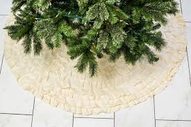 {you'll have plenty left over for take the other end of the strip, fold over the end, and pin to the outside edge of the tree skirt so. No Sew Ruffled Christmas Tree Skirt Diy Tutorial Building Our Rez