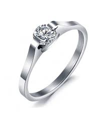 Women S Stainless Steel Platinum Plated Cubic Zirconia Clip Set Solitaire Engagement Rings Cu120uyzxw7 Stainless Steel Wedding Ring Steel Wedding Ring Wedding Rings For Women