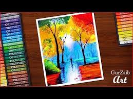 Nature Drawing With Oil Pastels Colorful Trees In Rainy Season Painting Very Easy Step By Step You Oil Pastel Art Oil Pastel Paintings Oil Pastel Crayons