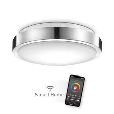 Brushed nickel flush mount ceiling lights from shades of light! Globe Electric Wi Fi Smart 11 Brushed Nickel Flush Mount Ceiling Light 16 Watts 60839 Rona