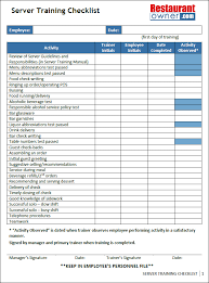 Server Training Checklist Employee Handbook Template Checklist Template Planning Checklist