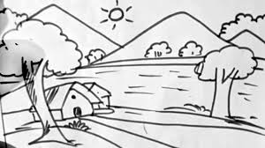 How To Draw Scenery With Sun Drawing River Drawing House Drawing Sun Drawing River Drawing Drawing Scenery