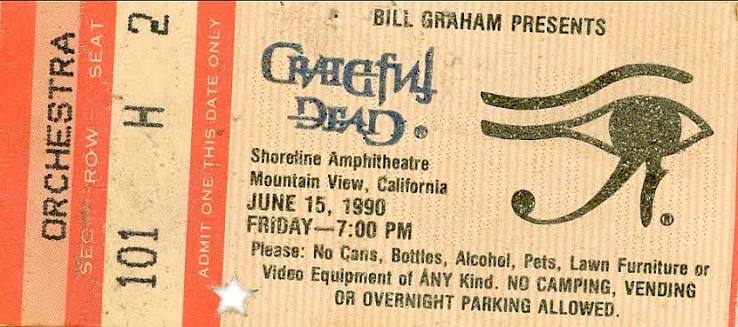 Grateful Dead New Year's Eve 1990 ticket with silver embossed stealie