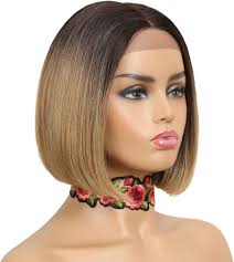 Amazon.com : NOBLE Bob Wigs for Women Short T Part HD Lace Front Wigs Ombre  Brown Blonde Synthetic Blunt Cut Bob Lace Front Wigs for Party and Daily  Use 10 Inch :