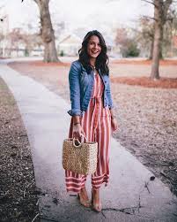 Black And White Striped Jumpsuit With Jacket Red White Blue Red Pinstripe Jumpsuit With Denim Jacket Cute 4th Of July Outfit Dressy Summer Outfits Stripe Jumpsuit Outfit Striped Jumpsuit