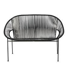 Bank evaa ohne lehne weiss. Stapelbare Gartenbank 2 3 Sitzer Aus Kunstharz Gewebe Und Schwarzem Metall Maisons Du Monde Gartenbank Gartenbank Metall Aussenmobel