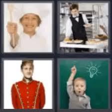 Mira las cuatro fotos, encuentra qué tienen en común y gana. 4 Fotos 1 Palabra Nino Cocinero Botones 4 Fotos 1 Palabra
