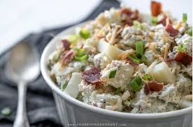 Slice the potatoes in half and dress with the soured cream, yoghurt, sea salt and freshly ground. Bacon Ranch And Sour Cream Potato Salad Recipe Anderson Grant
