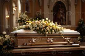 Beautiful flowers in a coffin at a funeral AI generated 33265643 Stock  Photo at Vecteezy