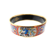 Hermes bangle bracelet rose dragée/goldtone enamel diameter 6 cm. Bracelet Hermes Feux D Artifice En Email Imprime Large