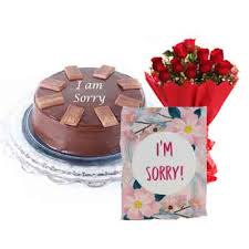 What color of flowers say i am sorry? Order I M Sorry Chocolate Cake With Bouquet Card Online At Rs 1199 Same Day Delivery