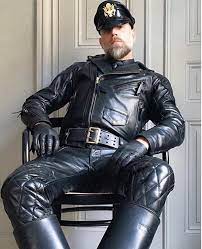 pin on leathermen in padded leather jacket quilted look