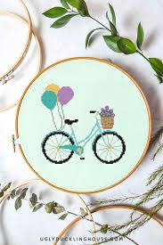 Balloon cross stitch pattern, bottle cross stitch pattern, sky cross stitch, modern cross stitch, instant pdf download. Balloons On A Bike Free Cross Stitch Pattern Ugly Duckling House