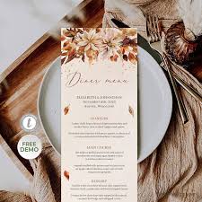 This food menu template is a menu that a restaurant designs for valentine's day. Fall And Autumn Wedding Menu Template Burnt Orange Dinner Menu