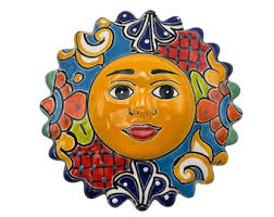 Beautiful Vintage Mexican Sun & Moon Colorful Ceramic Terra Cotta Wall  Hanging