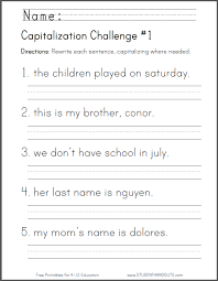 Capitalization Challenge Worksheets Free To Print Pdf Files For Lower Elementary Ela English La First Grade Writing 2nd Grade Writing 2nd Grade Worksheets
