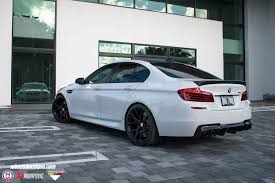 Alpine White Bmw M5 With Akrapovic Exhaust System And Vorsteiner Parts Bmw M5 Bmw White Bmw