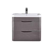 Monza 600mm Wall Hung 2 Drawer Vanity Unit Stone Grey Woodgrain Depth 450mm Vanity Units Wall Hung Vanity Wall Hanging
